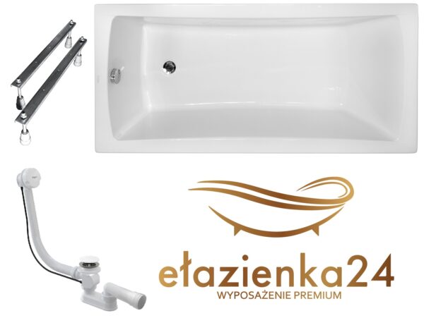 Besco Optima Prostokątna wanna akrylowa Besco Optima w zestawie ze stelażem i syfonem klik-klak
