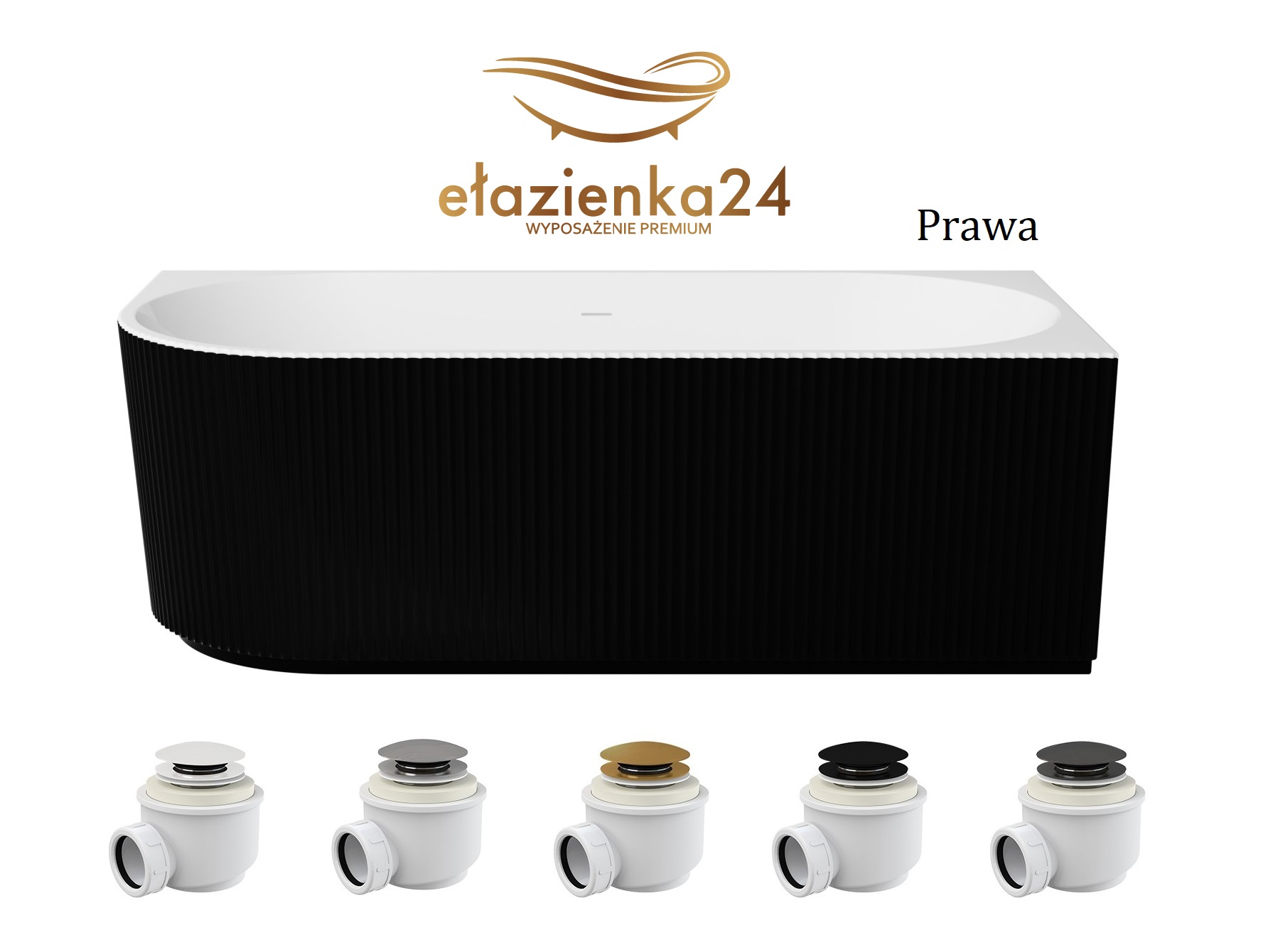 Besco Denaya Wanna wolnostojąca przyścienna narożna ryflowana Besco Denaya prawa czarny mat ełazienka24