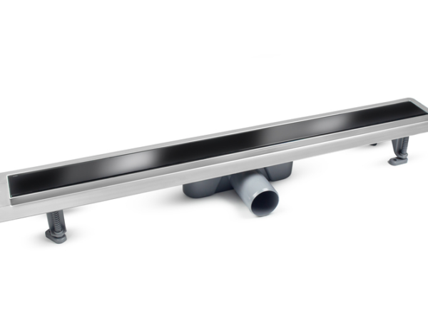 Odpływ liniowy Besco Virgo Black Glass z niskim syfonem i regulowanymi nóżkami