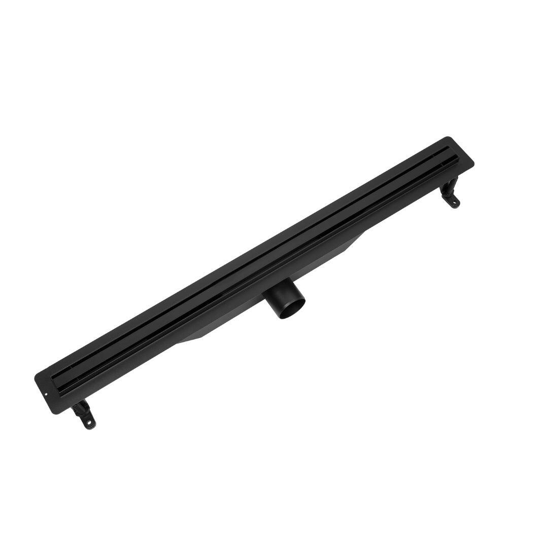 Vogi Ultra Slim Czarny Czarny odpływ prysznicowy VOGI Ultra Slim ujęcie pod skosem na białym tle