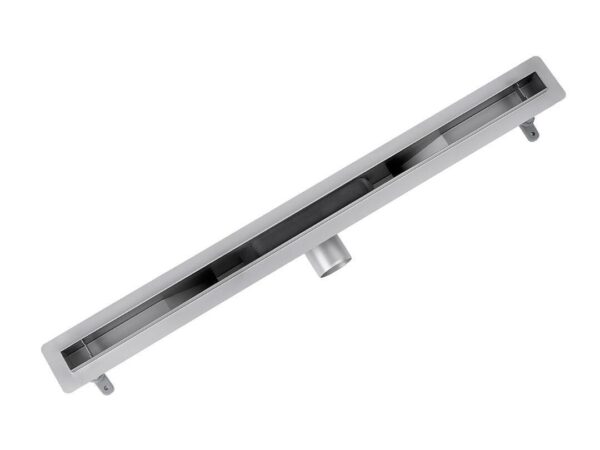 Wąski odpływ liniowy VOGI Ultra Slim ze stali nierdzewnej szczotkowanej rzut z góry.