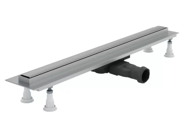 Wąski odpływ liniowy Schedline Slight Line Steel w kolorze srebrnym z pełną maskownicą z aluminium anodowanego – oferta ełazienka24.