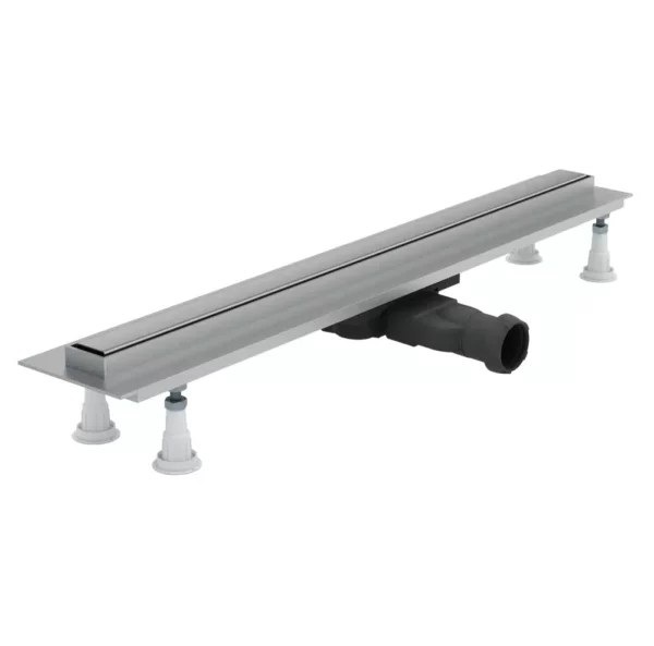 Wąski odpływ liniowy Schedline Slight Line Steel w kolorze srebrnym z pełną maskownicą z aluminium anodowanego – oferta ełazienka24.