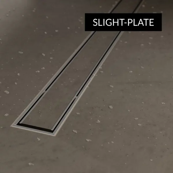 Schedline Slim Plate Zbliżenie na szczelinowy odpływ liniowy Schedline Slim w wersji pod wklejenie płytki gresowej