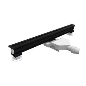 Czarny matowy odpływ szczelinowy Schedline Thin Line z aluminium anodowanego na białym tle – ełazienka24.