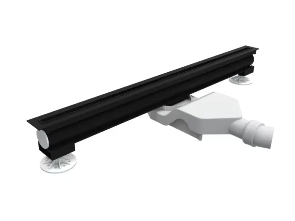 Czarny matowy odpływ szczelinowy Schedline Thin Line z aluminium anodowanego na białym tle – ełazienka24.