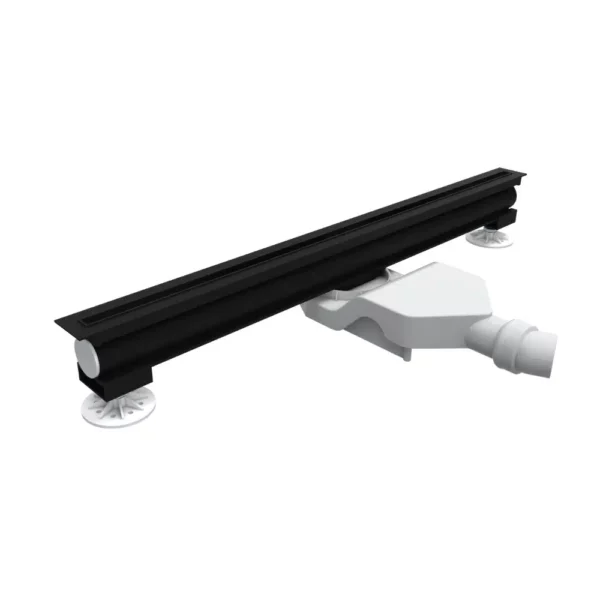 Czarny matowy odpływ szczelinowy Schedline Thin Line z aluminium anodowanego na białym tle – ełazienka24.