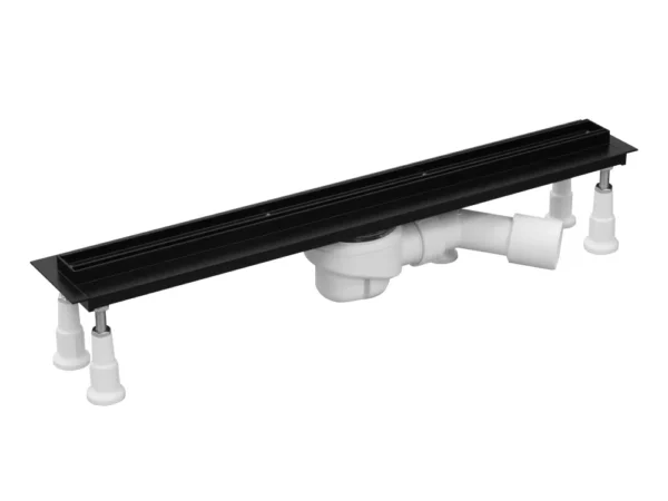 Ultra wąski czarny odpływ liniowy Schedline Slim Black przeznaczony pod wklejenie płytki gresowej