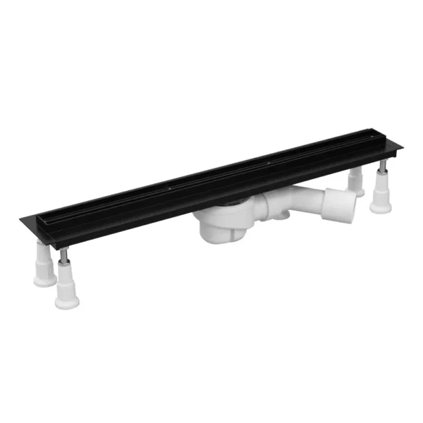 Ultra wąski czarny odpływ liniowy Schedline Slim Black przeznaczony pod wklejenie płytki gresowej