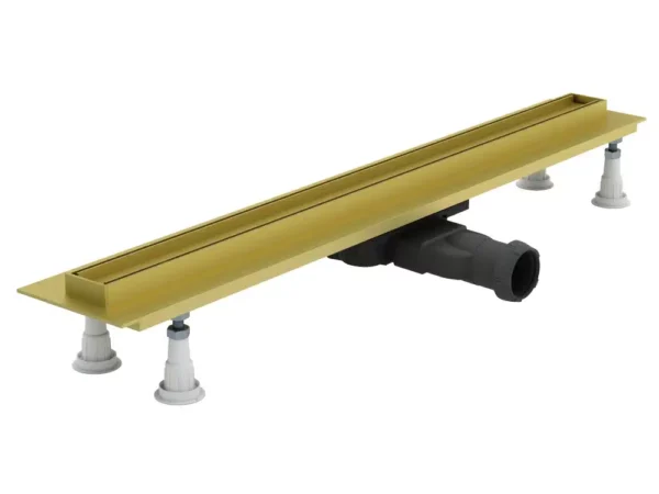 Złoty odpływ liniowy z aluminium anodowanego Schedline Slight Line Gold z maskownicą do wypełnienia płytką łazienkową od ełazienka24.