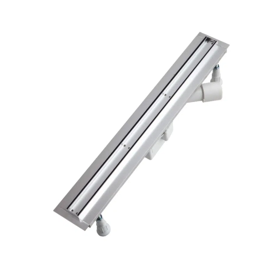 Schedline Slim Plate Ultra wąski odpływ liniowy Schedline Slim pod wklejenie płytki gresowej na białym tle