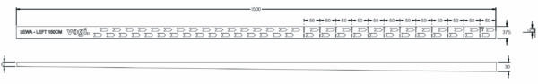 Rysunek techniczny stalowej listwy spadkowej Vogi lewa 150 cm