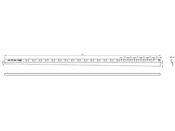Lewa przyścienna listwa spadkowa VOGI 120 cm 150 cm rysunek techniczny produktu
