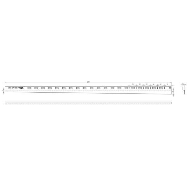 Lewa przyścienna listwa spadkowa VOGI 120 cm 150 cm rysunek techniczny produktu