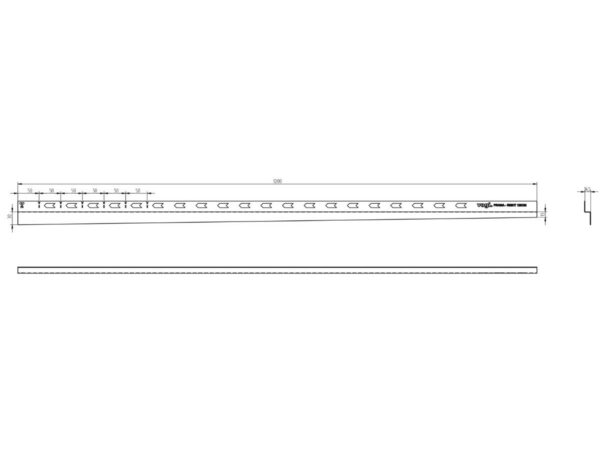 Rysunek techniczny prawej przyściennej listwy spadkowej VOGI 120 cm 150 cm ze stali nierdzewnej