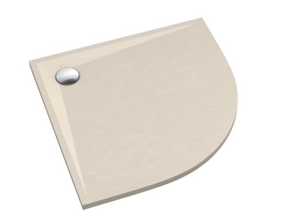 Półokrągły brodzik kompozytowy Schedline Libra cashmere stone struktura na białym tle.