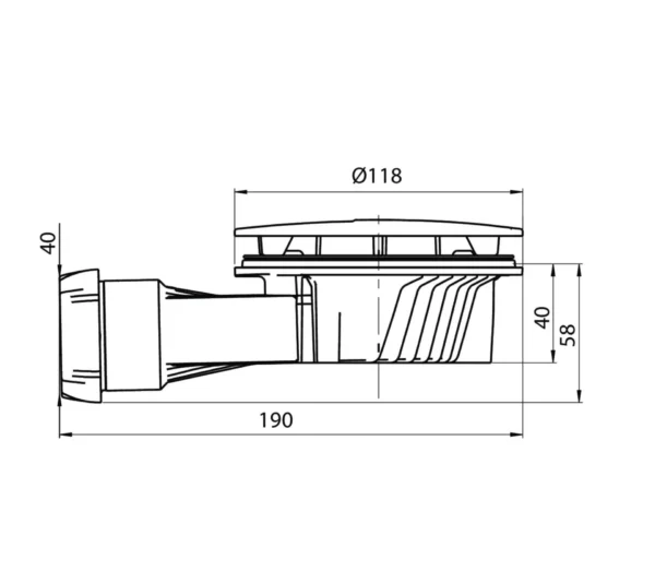 Wirquin Slim+ 90mm Rysunek techniczny i schemat wymiarów płaskiego syfonu Schedline Wirquin SDB940WC