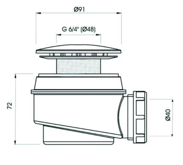 Rysunek techniczny i wymiary syfonu brodzikowego Schedline Alcaplast ø90mm SDB90A