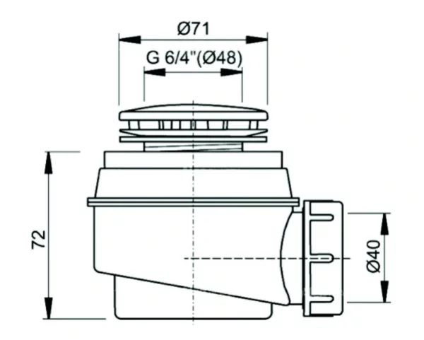 Rysunek techniczny i wymiary syfonu brodzikowego Schedline Viega ø52mm SDB50A