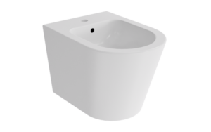 Podwieszany bidet Besco Laax biały, widok z profilu pod kątem ukazujący opływową konstrukcję.