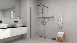 Kabina walk-in besco eco-n black w industrialnej łazience