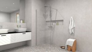 ścianka prysznicowa walk-in besco eco-n chrom w eleganckiej łazience