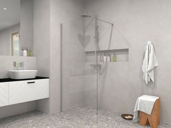 ścianka prysznicowa walk-in besco eco-n chrome w eleganckiej łazience