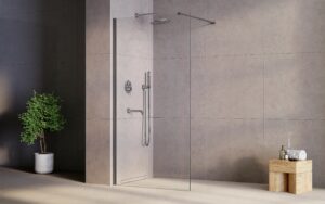 kabina prysznicowa walk-in besco eco-n gun metal w nowoczesnej łazience
