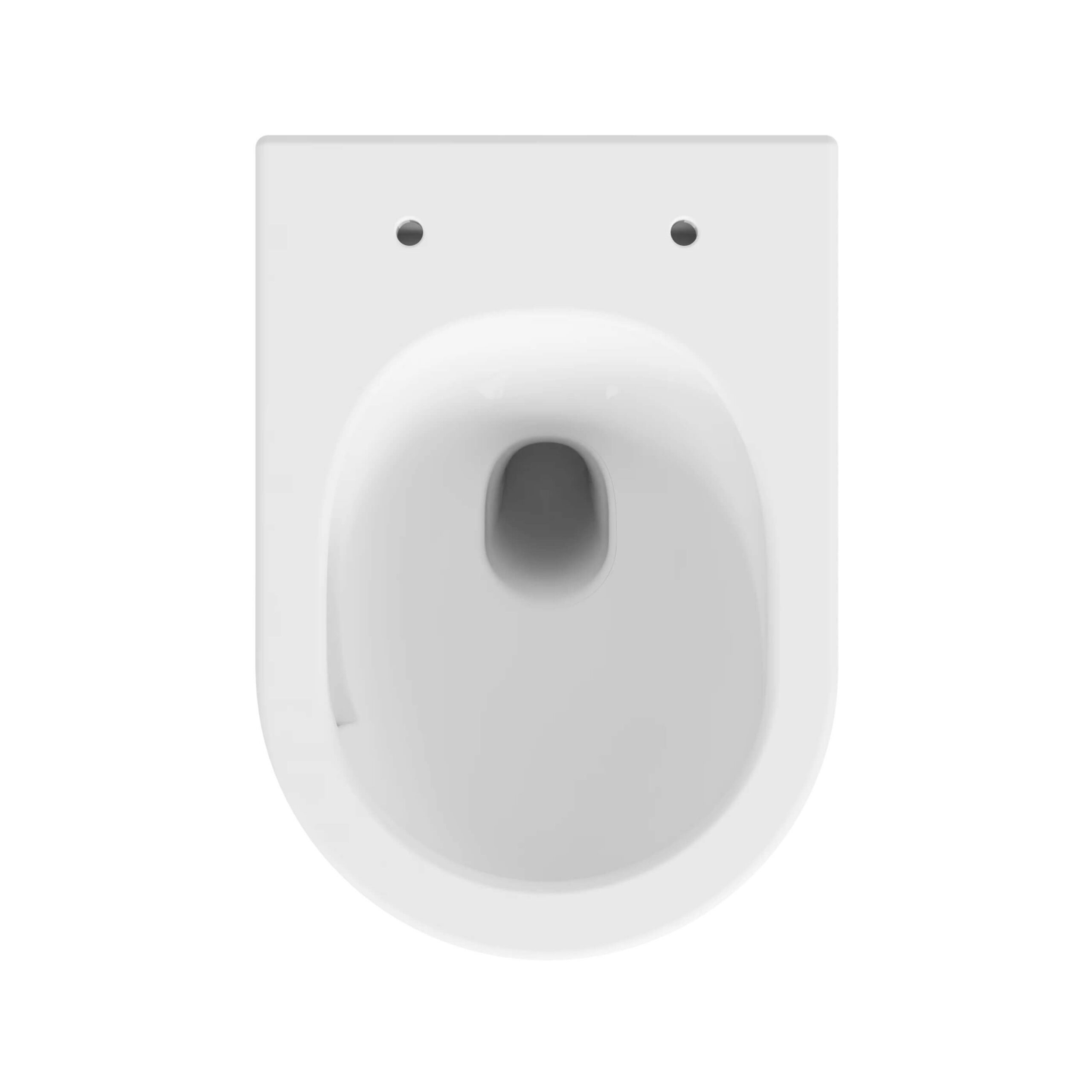 Miska WC Besco Laax White Bezrantowa miska WC Besco w kolorze białym, widok od góry pokazujący wnętrze misy.