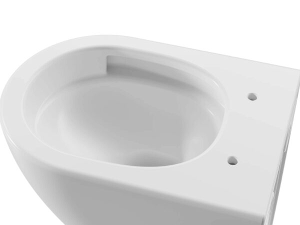 Miska WC Besco Laax White Biała bezrantowa miska WC Besco w wersji podwieszanej, widok z boku na czystym tle.