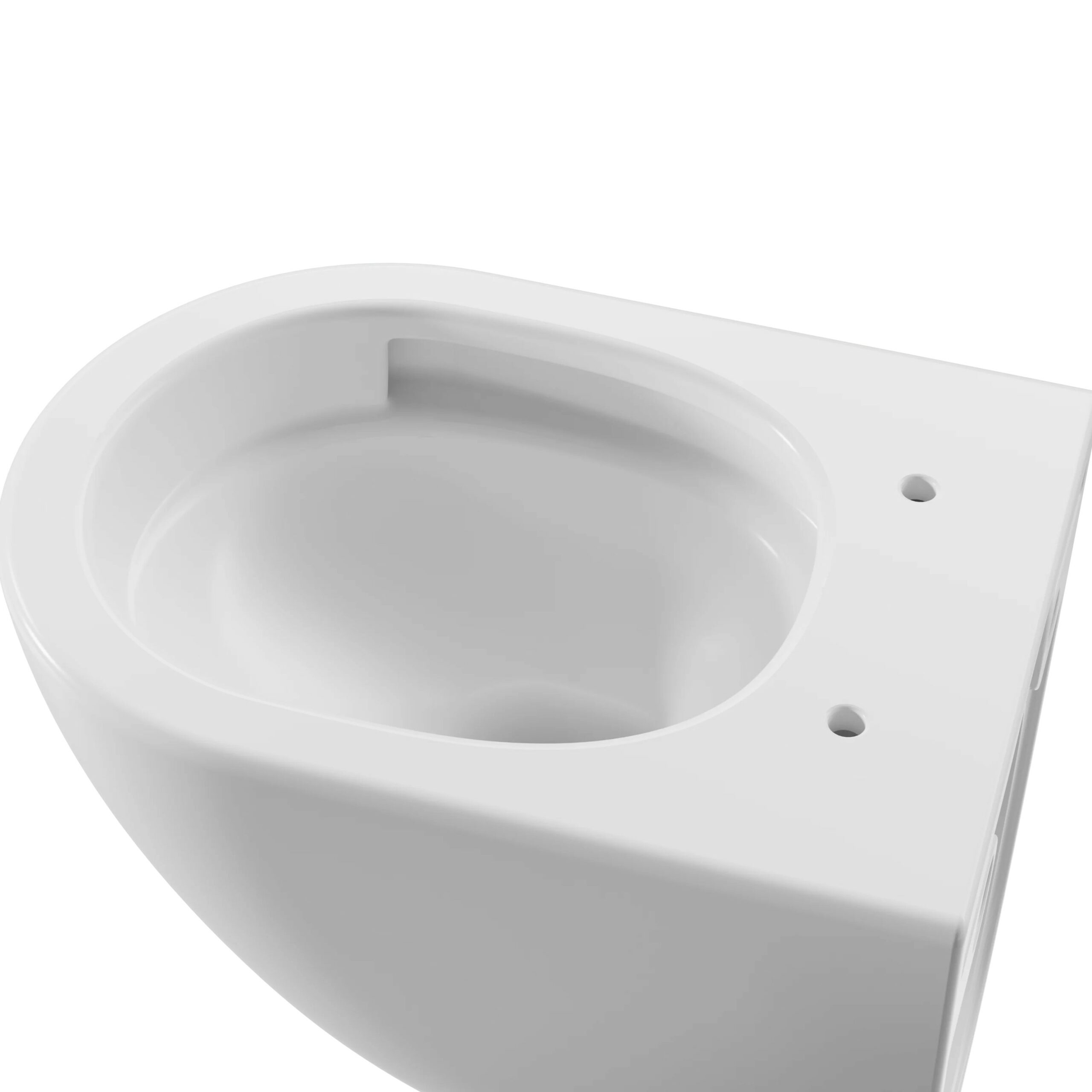 Miska WC Besco Laax White Biała bezrantowa miska WC Besco w wersji podwieszanej, widok z boku na czystym tle.