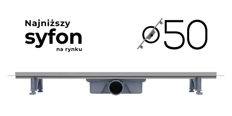 Odpływ liniowy VOGI Standard ST ze stali nierdzewnej z syfonem fi 50.