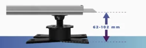 Regulacja wysokości odpływu liniowego VOGI Premium od 62 do 102 mm.