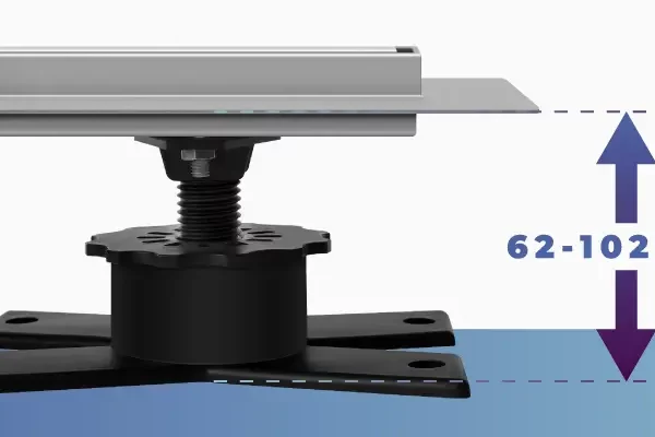 Odpływ Liniowy Vogi Premium Duo Srebrny Regulacja wysokości odpływu liniowego VOGI Premium od 62 do 102 mm.