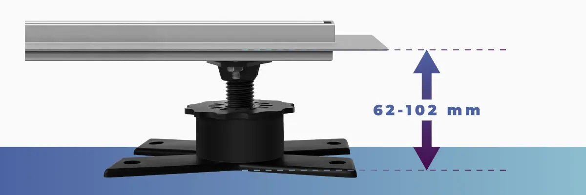 Odpływ Liniowy Vogi Premium Duo Srebrny Regulacja wysokości odpływu liniowego VOGI Premium od 62 do 102 mm.